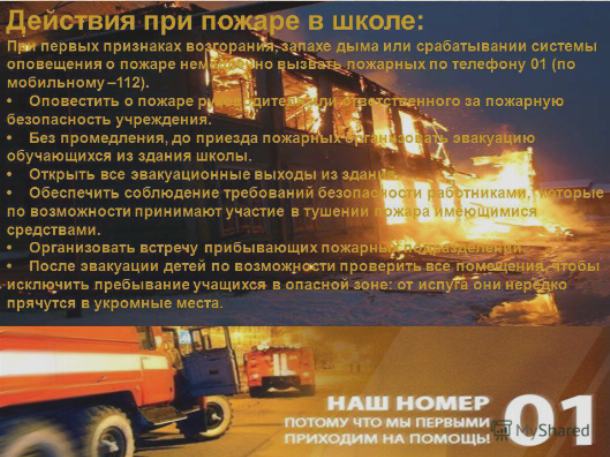Действия при срабатывании